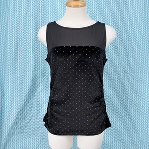 MICHAEL Michael Kors NWT Black Velvet Gold Polka Dot Sleeveless Top, Medium